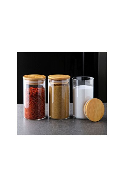 USTAOGLUHOME 3-Piece Bamboo Lid Jar 320 ml