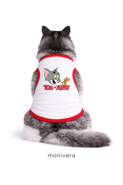 Modetra New Season Tom and Jerry Printed White Color Ribbed Cat Outfit - Unde...