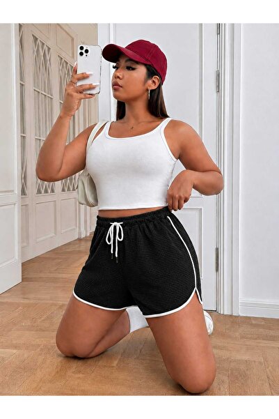 Le Vion Kadın Moda Waffle Kumaş Cepsiz Ipli Mini Spor Şort