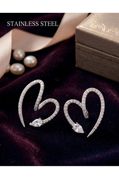 stainless steell Brass Silver Color Zircon Stone Snake Heart Model Earrings