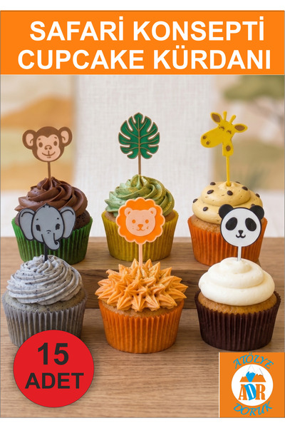 Atölye Doruk SAFARİ Temalı Doğum Günü Pasta Kürdanı-Safari Parti Cupcake Kürd...