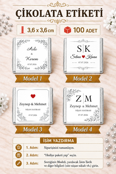 GSticker Kişiye Özel Gümüş Madlen Çikolata Etiketi Nişan Düğün Söz Nikah İsim...