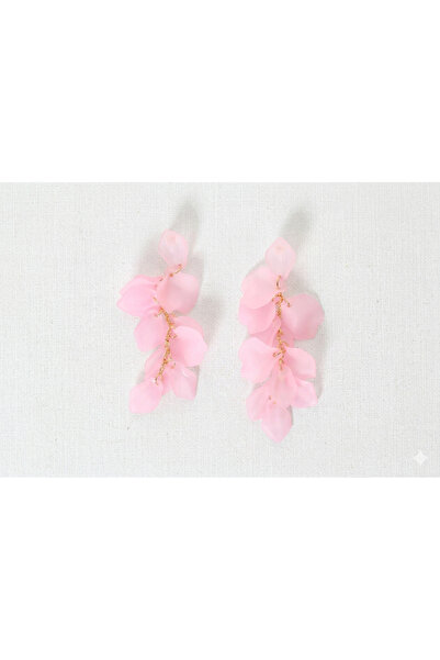 SYGGY Long Chandelier Earrings with Translucent Pink Petals and Gold Chain