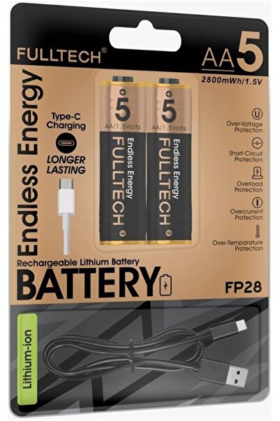 Şarjlı Kalın Kalem Pil Aa Şarj Edilebilir Pil 1.5V 2800MWH Lityum-Ion Kalın Pil Aa 5 Type-C Şarjlı (Aa, Her Paket, 2)