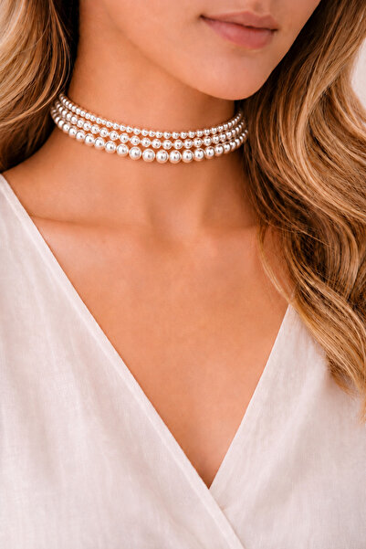 Camellie KY Jewels Perla Choker | Cam İnci Altın Kaplama 3 Layer Choker Kolye