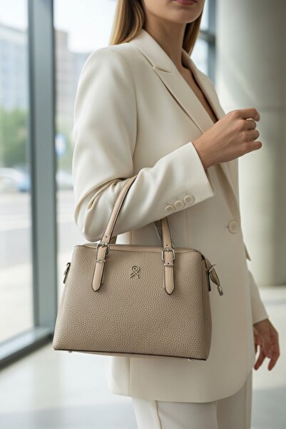 enoch Women's Monogram Patterned Classic Handbag with Double Handles and Shou...