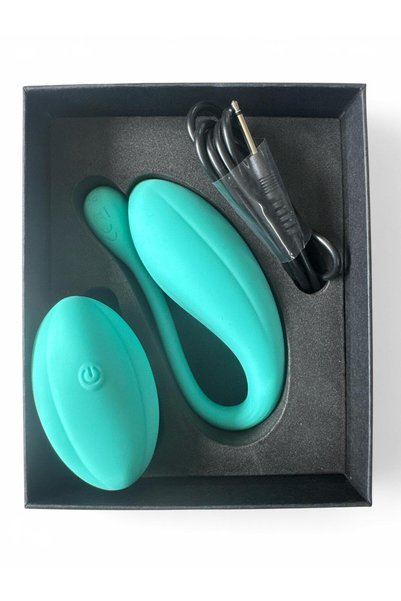 OEM Dispozitive Intime Vibratoare portabile, Vibrator Dublu Cu Telecomanda Pentru Cupluri, Turcoaz, 12 Moduri De Vibratie, USB, Waterproof