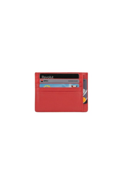 Posete Fagaras Terry Card Holder - Red, Genuine Leather Card Holder , Women's...