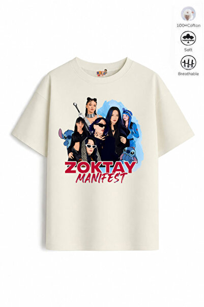 Belya Kids Wear Girl's Oversize Fit Cotton Mani Zoktay Design17 T-Shirt