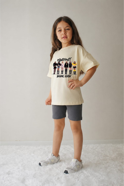 Belya Kids Wear Girl's Oversize Cotton Mani Group Design24 Shorts Set with To...
