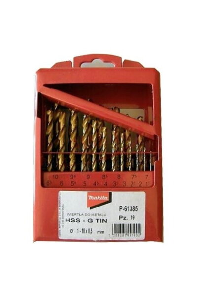 Makita P-61385 Top Bottom Set of 19 metal drill bits, HSS-TIN, 1-10 mm, cylin...