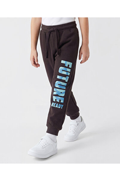 Pine kids Knit Full Length Lounge Pant with Text Print - Black