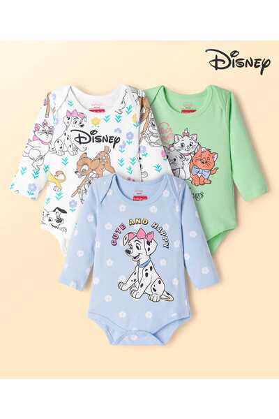 Babyhug Disney Knit Onesie with Disney Character Graphic, Pack of 3 - Light B...