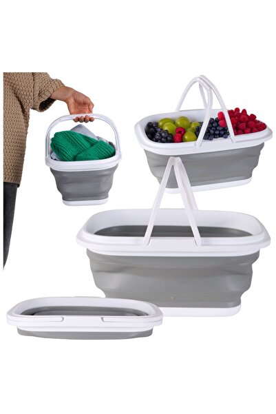 Mardil Coș pliabil din silicon cu mânere 38x28x17 cm Alb-Gri, Depozitare rufe