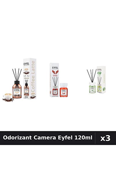 Eyfel Set 3 Odorizant Camera cu Betisoare - Cafea, Red Dragon, Iasomie 120ml