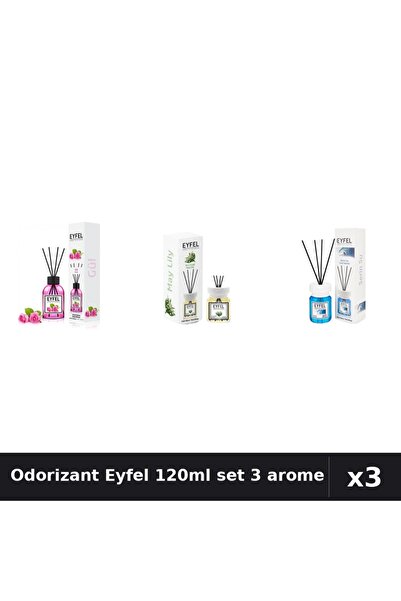 Eyfel Set 3 Odorizante Camera cu Betisoare 120ml - Trandafir, Lacramioare, Co...