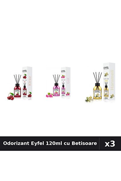 Eyfel Set 3 Odorizante Camera cu Betisoare 120ml - Cirese, Trandafir, Mana Ma...