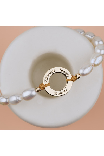 BLACK SWAN Bijoux Bratara dama din perle de cultura naturale si disc aur 14K ...