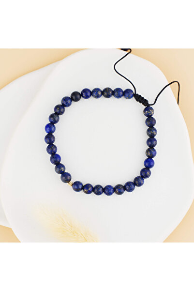 BLACK SWAN Bijoux Bratara barbateasca cu bile pietre semipretioase lapiz lazu...