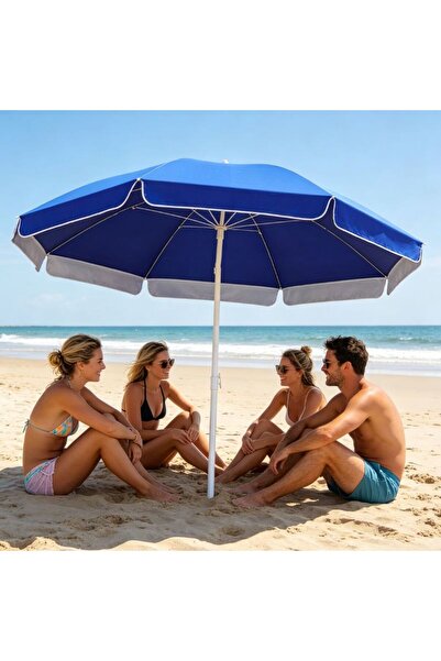 KMT Umbrelă de Plajă 240cm, Albastru cu Funcție de Rotire, Protecție UV și Im...
