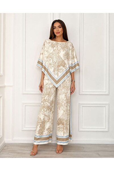 NO BRAND Women's satin outfit with wide pants and elegant top