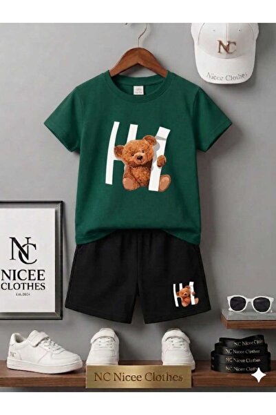 NC Nicee Clothes LETNJA DEČJA MAJICA I KRATKE HLAČE UNISEKS (S TISKOM MEDVJED...