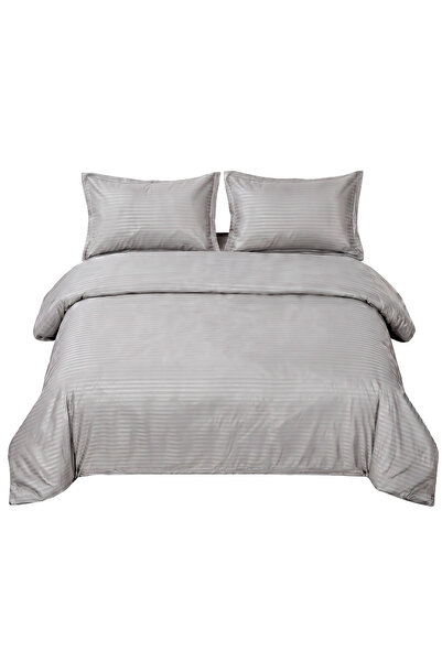 Sisiter 4 Piece Single Duvet Cover Set - Microfiber Satin Stripe, Elastic Fit...