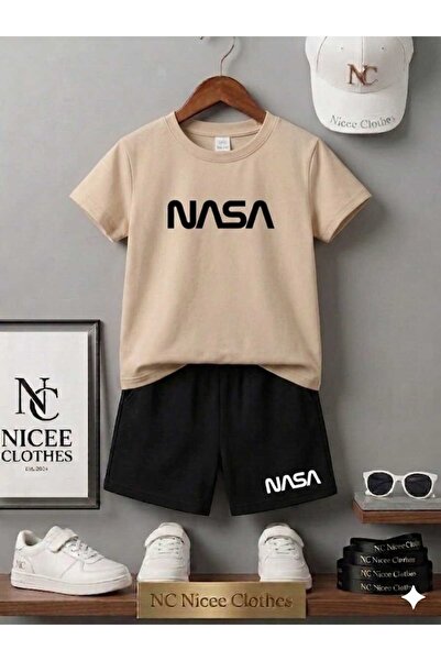 NC Nicee Clothes تي شيرت صيفي للأطفال شورت يونيسكس (طباعة ناسا كبيرة باللون ا...