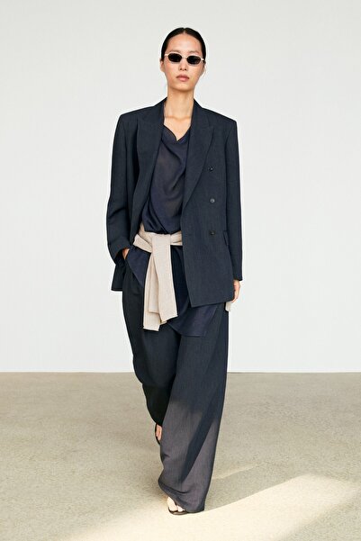 Massimo Dutti Keten karışımlı kruvaze blazer