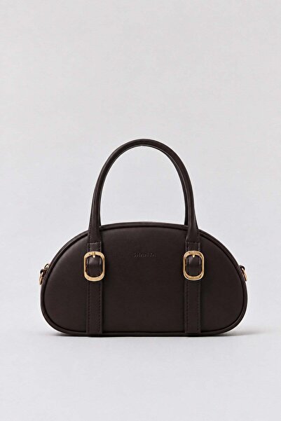 Shanta Acı Kahve D61 Gold Buckle Oval Design Zippered Large Internal Volume S...