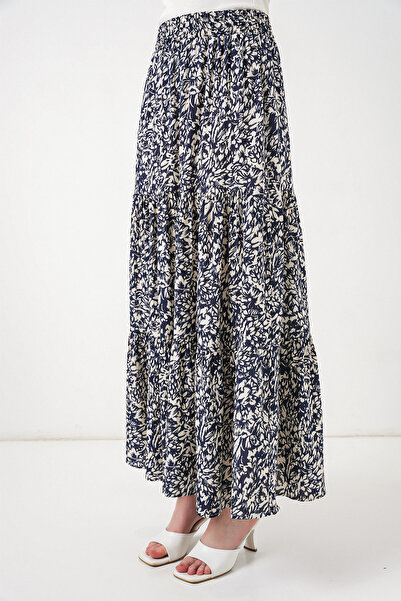 buğrahayalin Women's Patterned Viscose Navy Blue Skirt