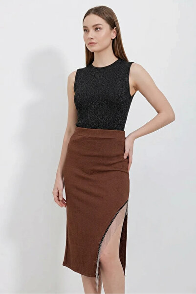 buğrahayalin Women's Chain Detailed Brown Skirt