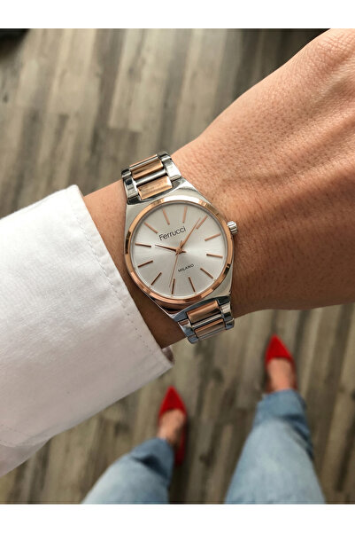 Ferrucci Çift Renk Rose Gold Detaylı Gümüş Kadran Kadın Kol Saati
