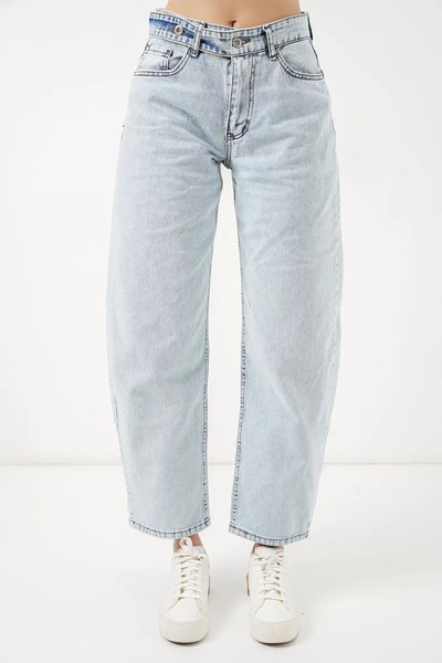 buğrahayalin Women's High Waist Wide Leg Jeans Ice Blue Trousers