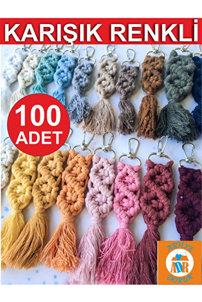 Atölye Doruk 100 ADET Karışık Renkli Makrome Anahtarlık Söz Nişan Düğün Bebek...