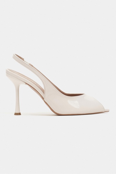 NİŞANTAŞI SHOES Betty Beige Patent Leather Open Toe Women's Heeled Shoes