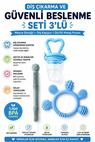CKM silikon DİŞ ÇIKARMA SETI ( MEYVE PÜRESİ,DİŞ KAŞIYICI,PİPET)BPA İÇERMEZ