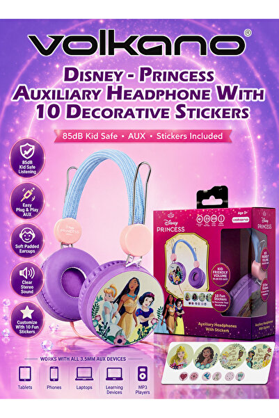 Volcano Volkano SMD Disney Princess Kids Wired Auxiliary Headphones with 10 S...