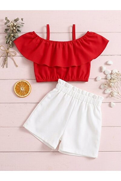 shop Girl's 2-Piece Combination Woven Summer Outfit with a Comfortable and Re...
