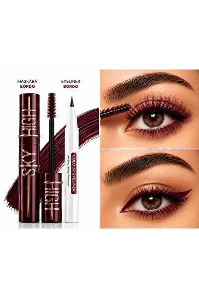 Seckinnn Bordo Maskara & Bordo Eyeliner Seti – Yoğun Renkli Waterproof Göz Ma...