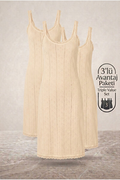 Ladytime 3-Piece 100% Cotton Lace Detailed Chemise & Nightgown Set - 241
