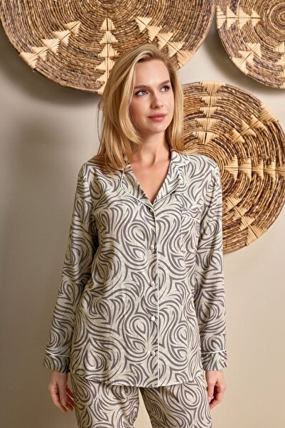 Lohusa Homewear New Season Women's Shirt Collar Long Sleeve Patterned Special...