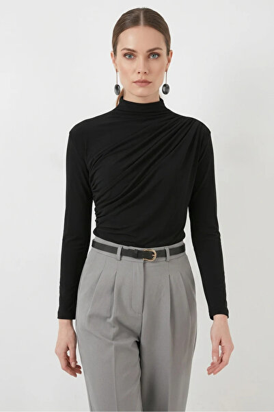 Şeker Portakalım Women's Turtleneck Gathered Black Blouse