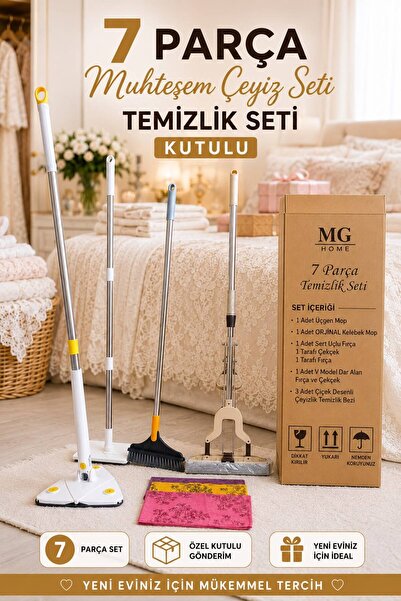 VENON 7 Parça Çeyiz Temizlik Seti Kutulu ✨Popüler Sıkmalı Mop ✨ Üçgen Mop Tak...
