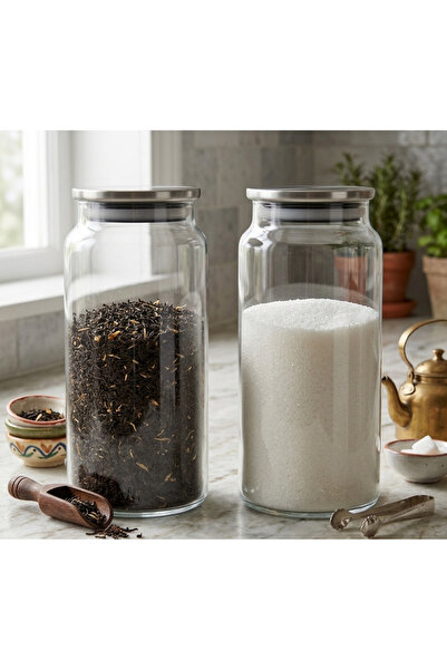 ÖZ HOME 2-Pack Vacuum Glass Storage/Organization Jar with Metal Lid 1400 ml