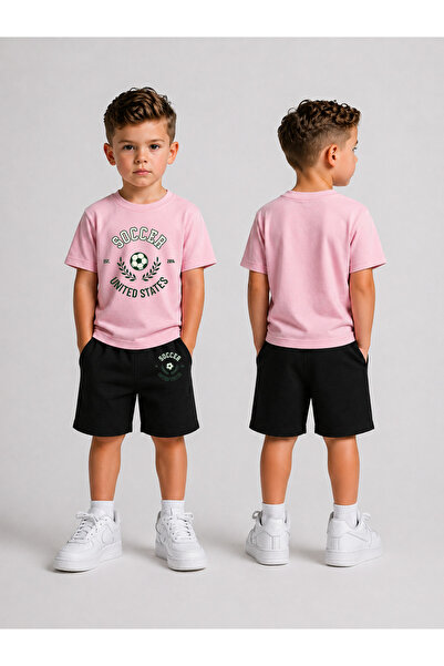 LORVEX Set tricou și pantaloni scurți pentru copii, din bumbac imprimat, de v...