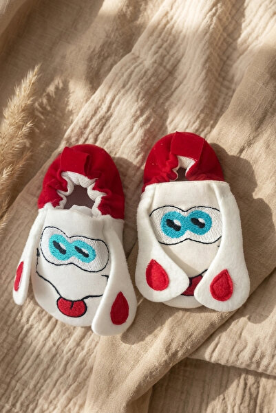 Babydonat Lulu Puppy Soft Plush Baby Booties with Red Color Dog Figure - Anti...