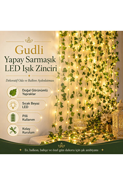 Gudli Yapay Sarmaşık 5 Metre 50 Adet LED Işık Zinciri Dekoratif Oda ve Balkon...