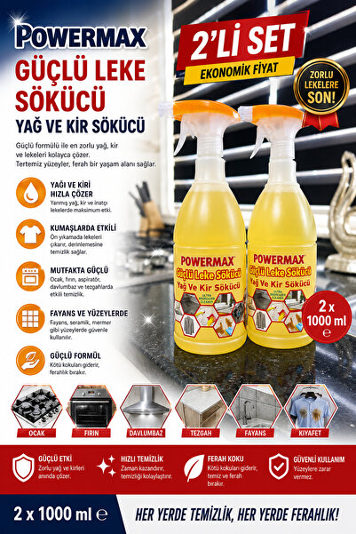 powermax Güçlü Leke Sökücü 1000 Ml x 2 Adet Yoğun Kir ve Leke Temizleyici Eko...