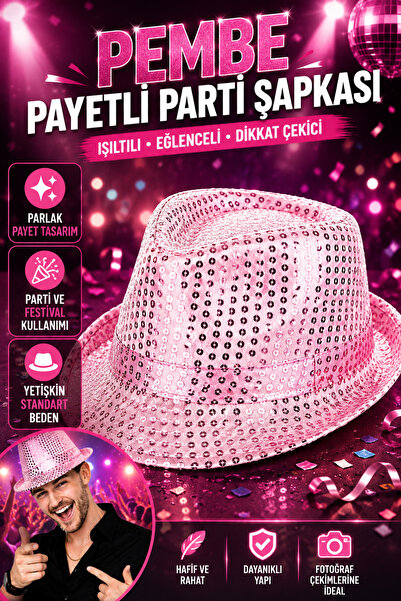 Tamsena Store Pembe Payetli Parti Şapkası Yetişkin Işıltılı Fedora Şapka Fest...